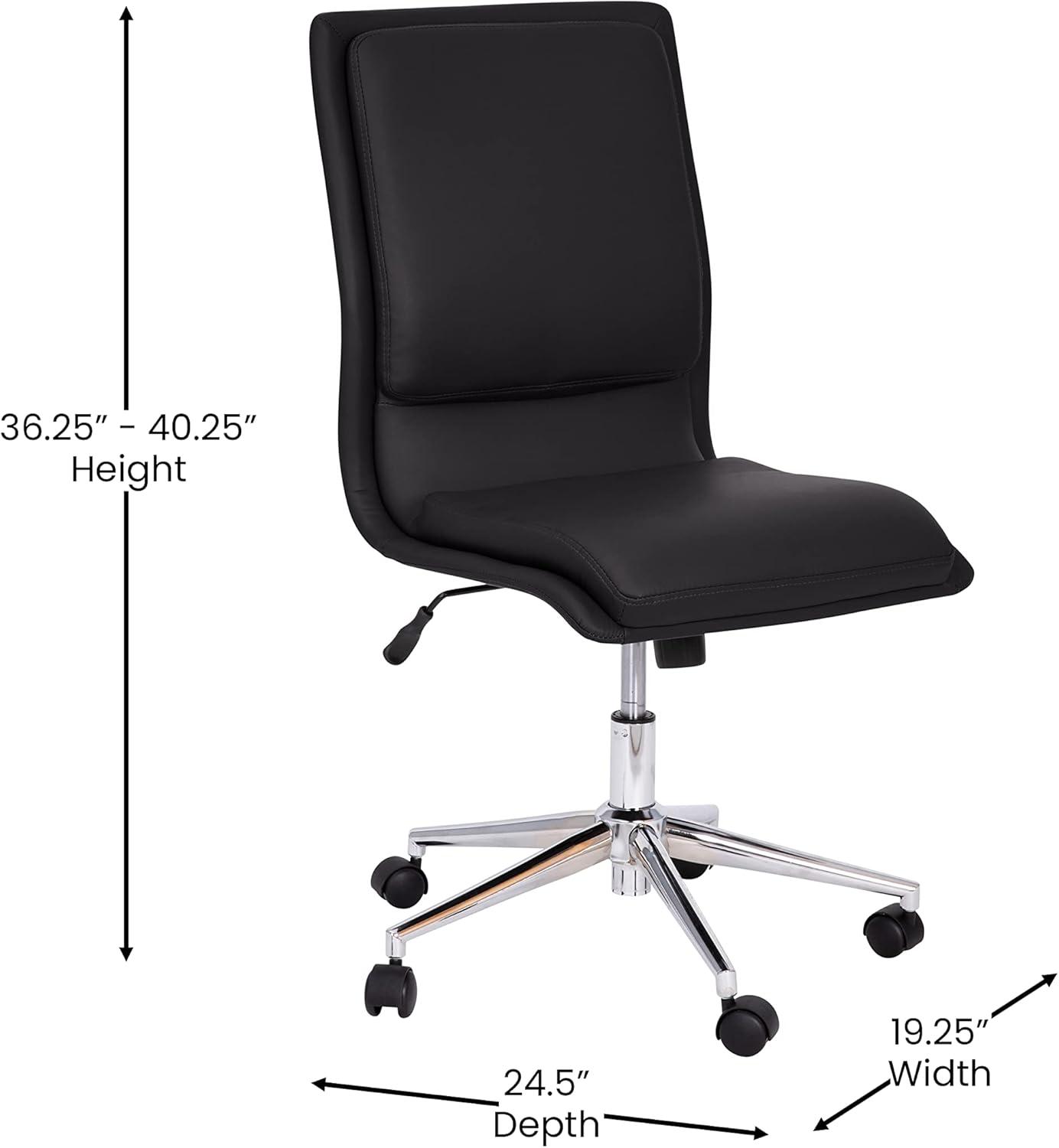 Merrick Lane Mid-Back Armless Home Office Chair with Height Adjustable Swivel Seat and Five Star Chrome Base, Black Faux Leather