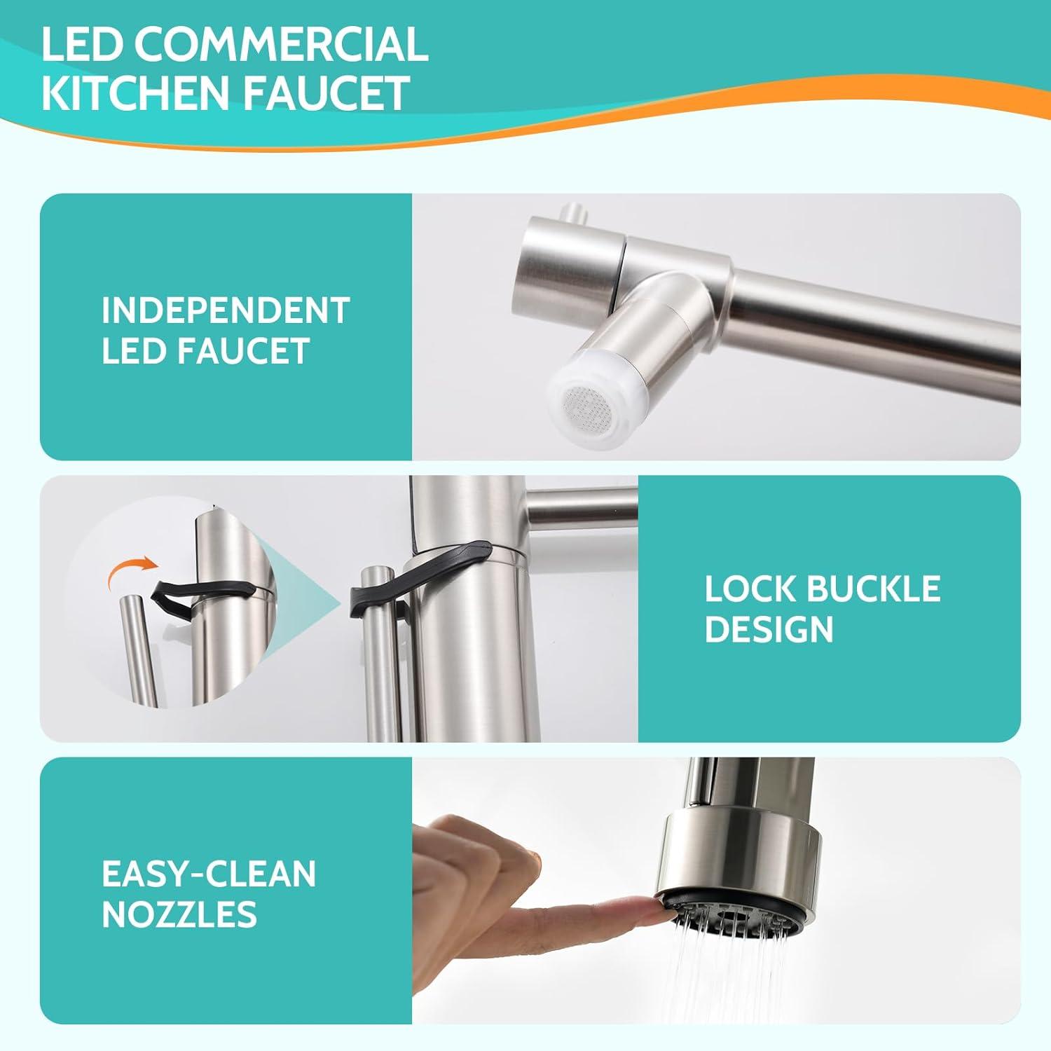 Brushed Nickel Pull-Out Spray Kitchen Faucet with LED Light