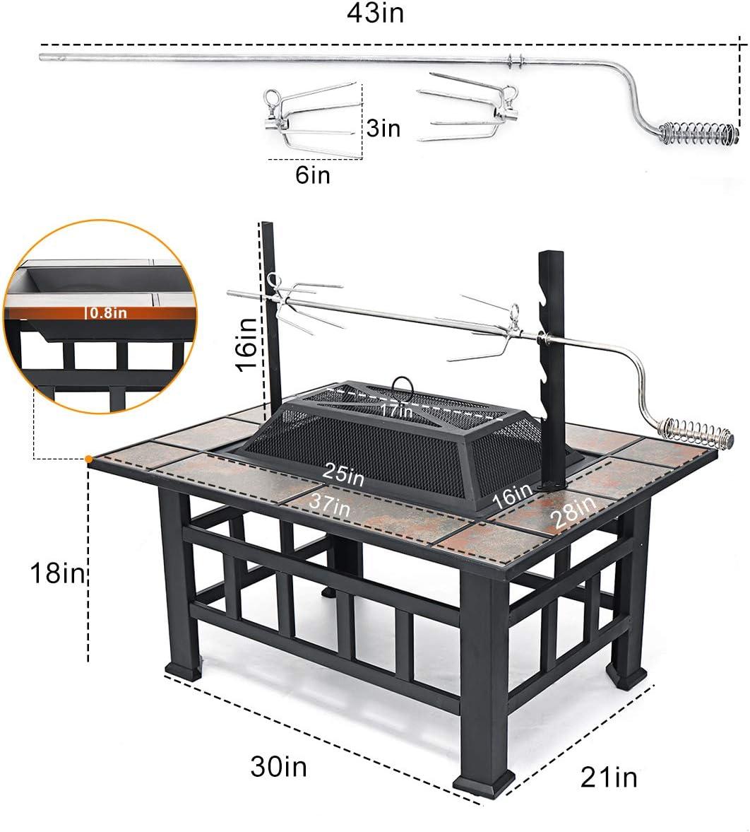 SINGLYFIRE 37 Inch Large Fire Pit with Ceramic Table & BBQ Grill for Backyard Garden