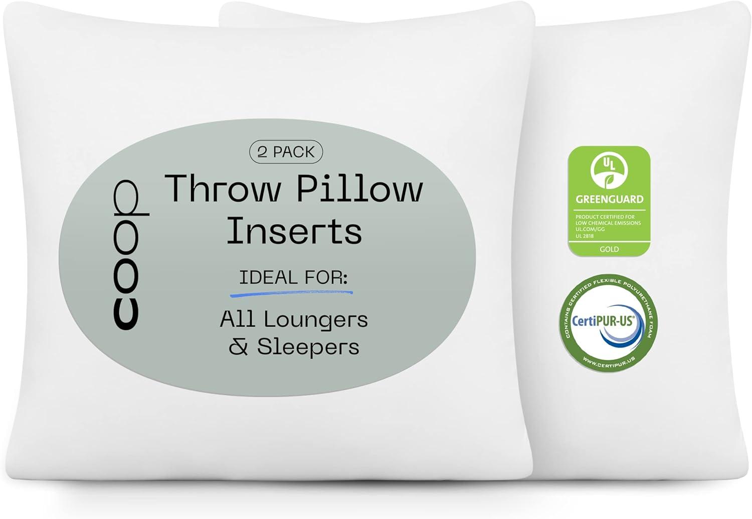 Coop Home Goods - Set of 2 Decorative Throw Pillows Inserts, Memory Foam Fill, Machine Washable, Perfect For Sofa, Bed, Living Room, Bedroom