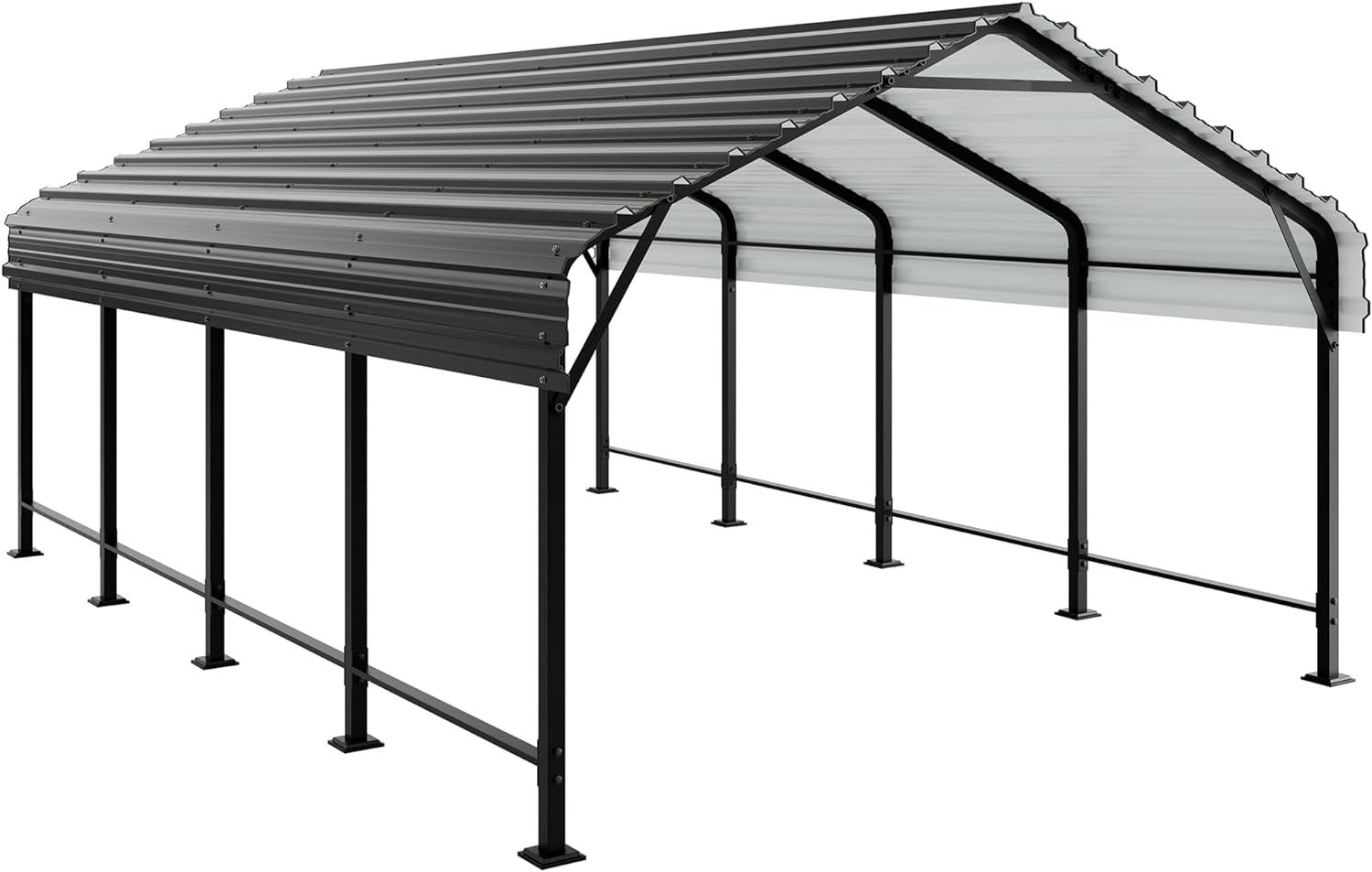 12' x 20' Gray Metal Carport with Galvanized Steel Roof