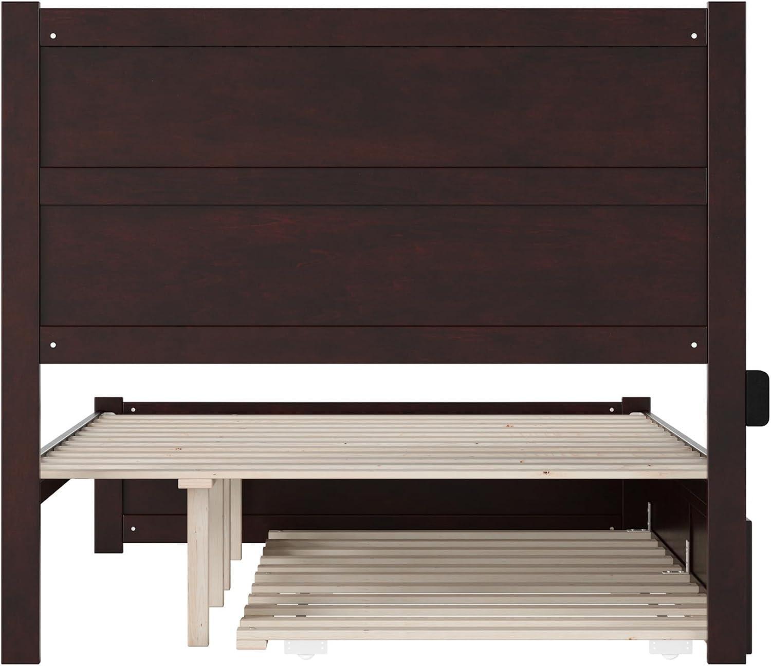 Espresso Full Wood Platform Bed with Trundle and Headboard