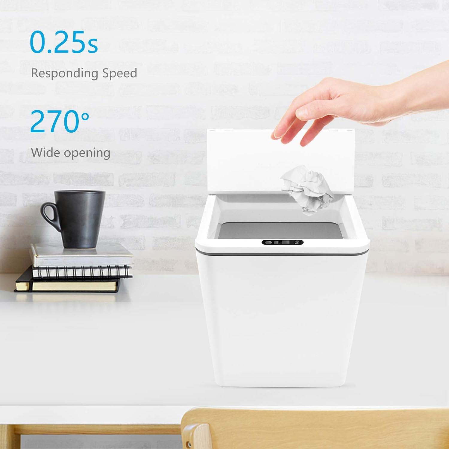 White Plastic Touchless Mini Sensor Trash Can