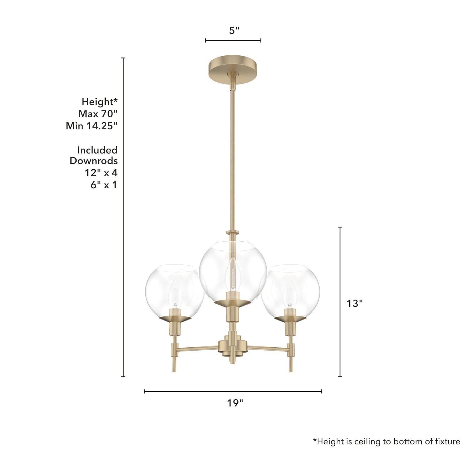 Hunter - Xidane 3-light Alturas Gold, Medium Size Chandelier, Dimmable, Mid Century Modern Style, Candle Shaped, for Bedrooms, Dining, Living Rooms - 19739