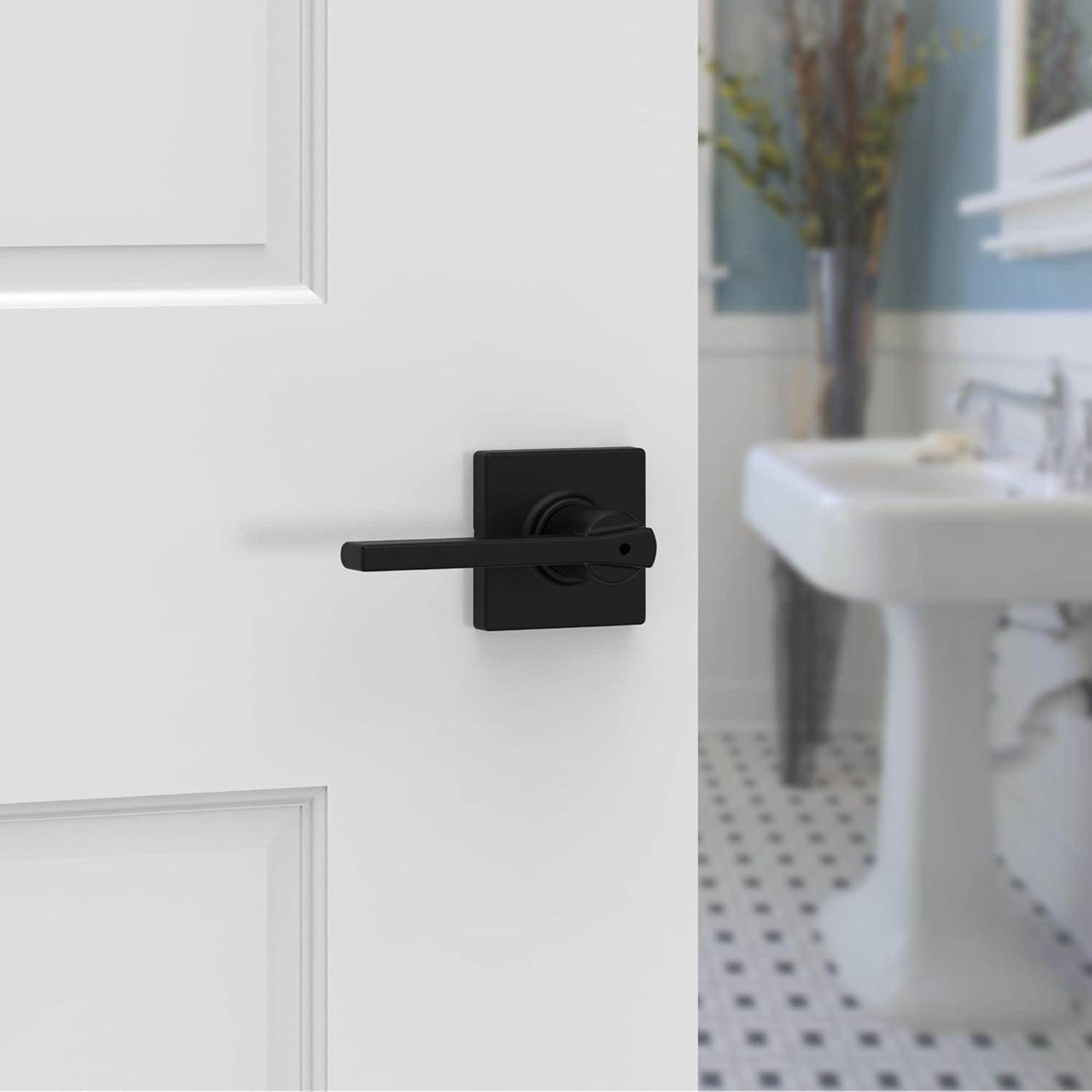 Matte Black Metal Privacy Lever with Square Rose