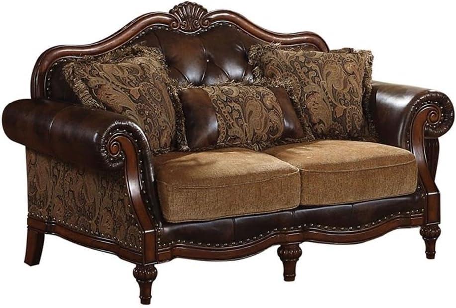 Acme Furniture Loveseat (w/3 Pillows), 2-Tone Brown PU & Chenille 05496