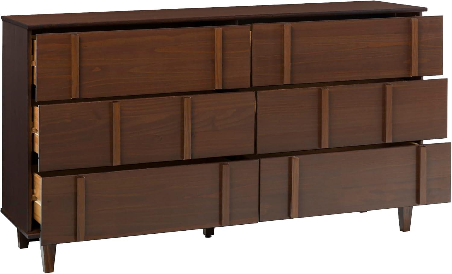 Saracina Home Modern Vertical Accent Solid Wood 6 Drawer Double Dresser Walnut