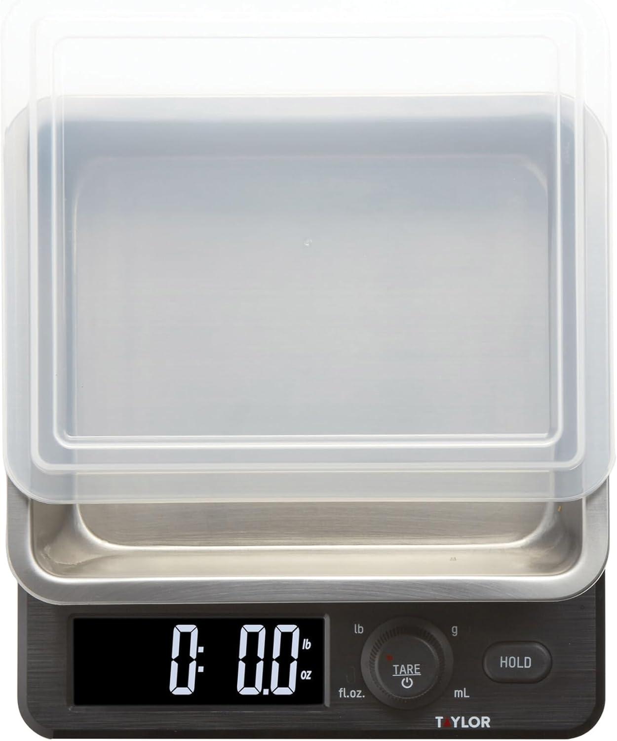 Taylor 22lb Stainless Steel Digital Kitchen Food Scale with Container Black/Gray: Oversized Display, 22lb Capacity