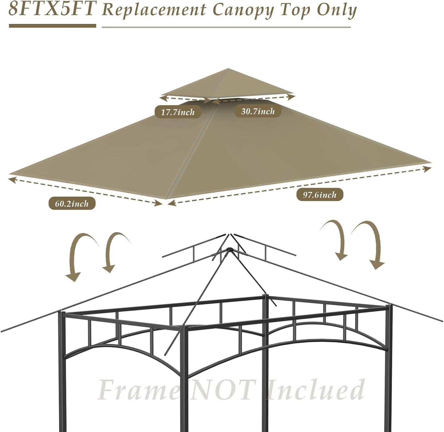 Khaki Polyester Double Tiered Grill Gazebo Canopy Top