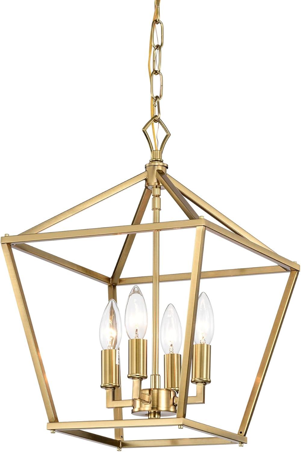 Gold Geometric Lantern Pendant Light with Glass Shades