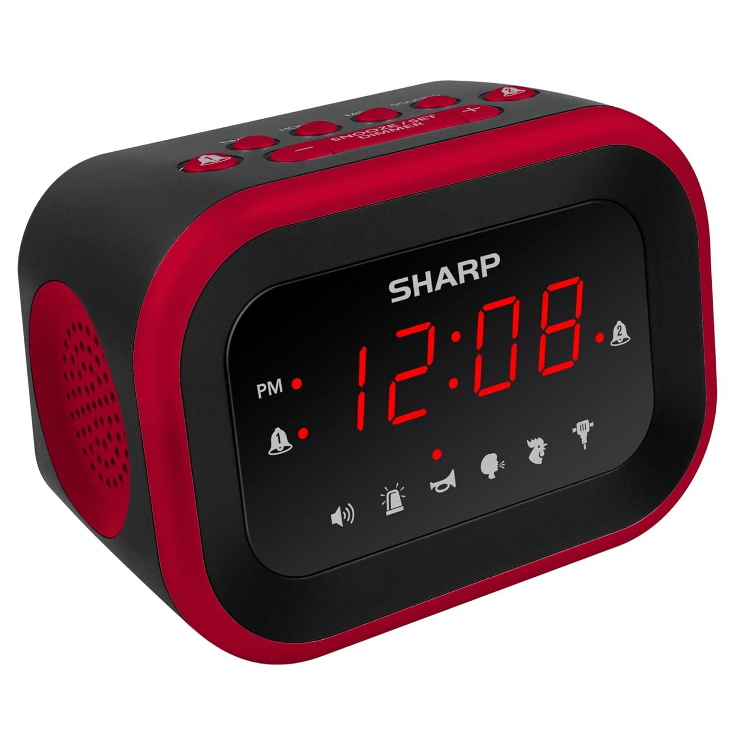 Sharp Super Loud Alarm Clock for Heavy Sleepers, 6 Extremely Loud Wake Up Sounds - up to 115db Volume