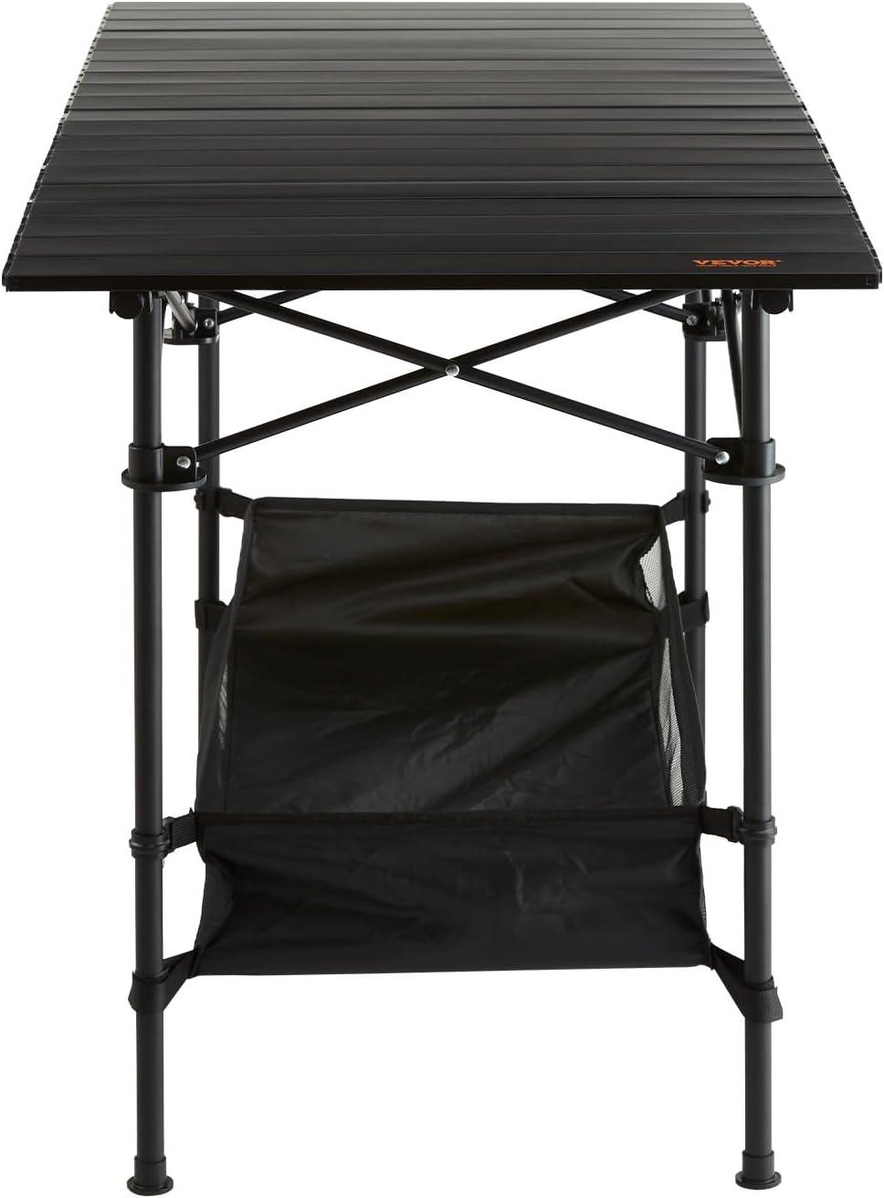 Black Aluminum Folding Camping Table with Storage Net, 45'' x 22''