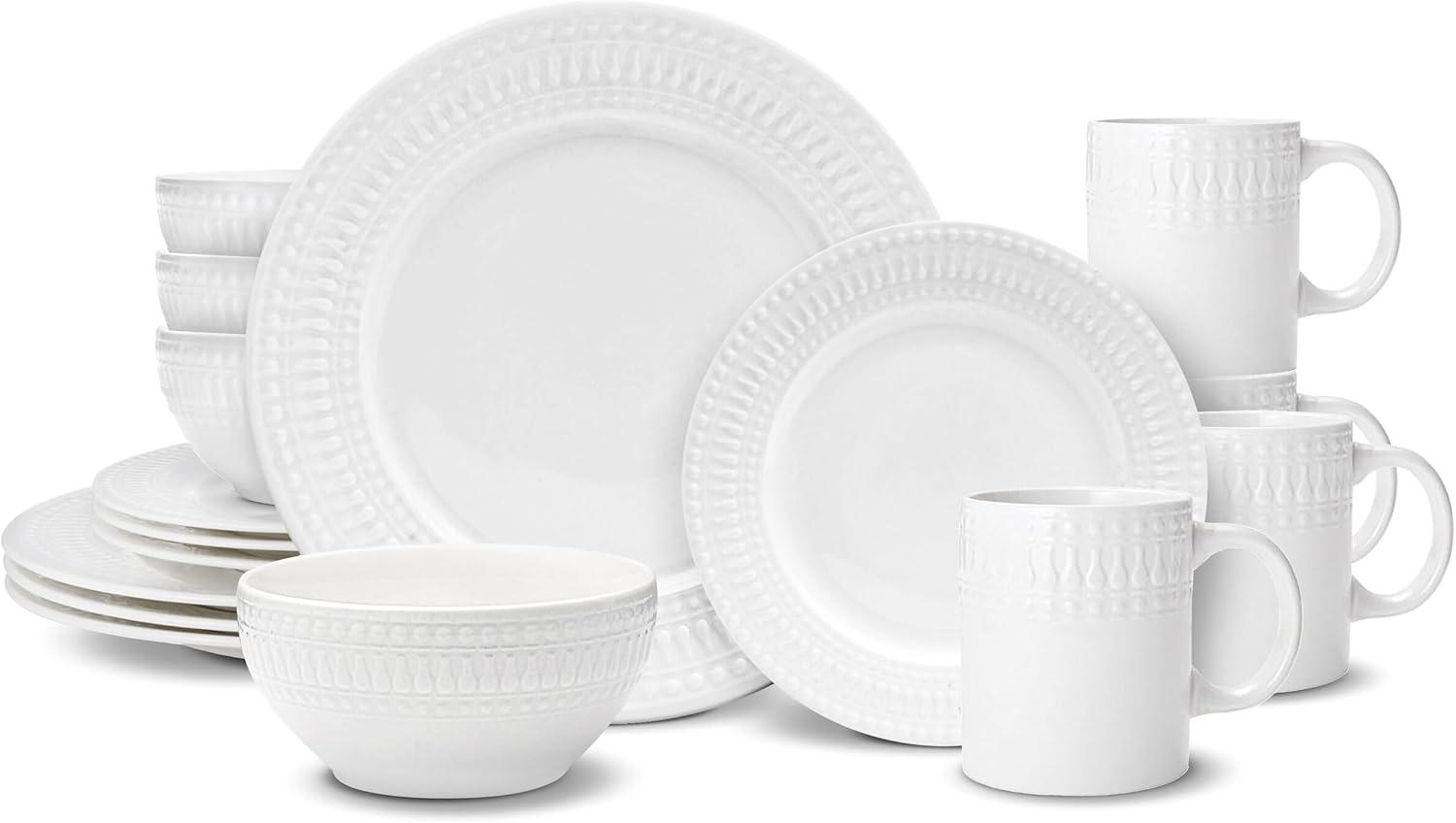 Cassandra White Porcelain 16-Piece Dinnerware Set, Service for 4