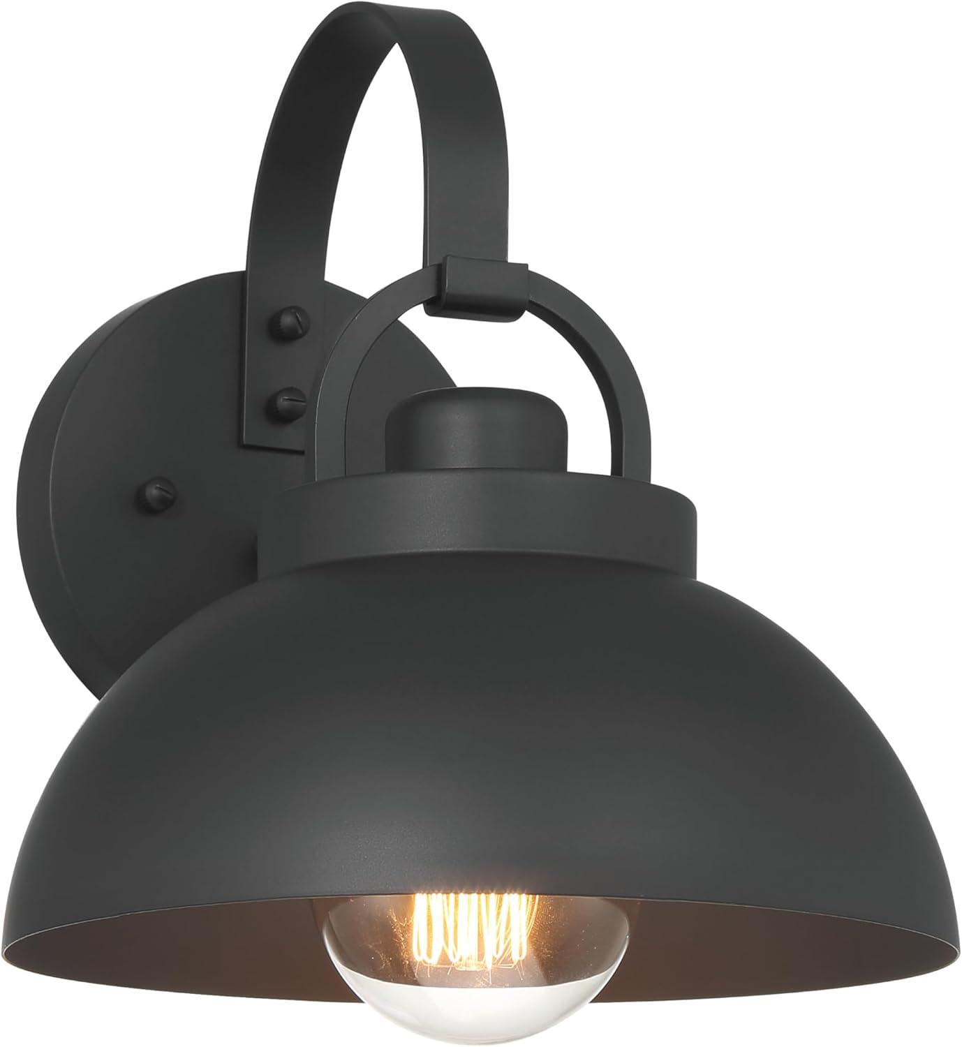 Robert Stevenson Lighting Easton Modern Farmhouse Metal Shade and Exposed Bulb Wall Mounted Outdoor Light Matte Black: ETL Listed, Steel Body
