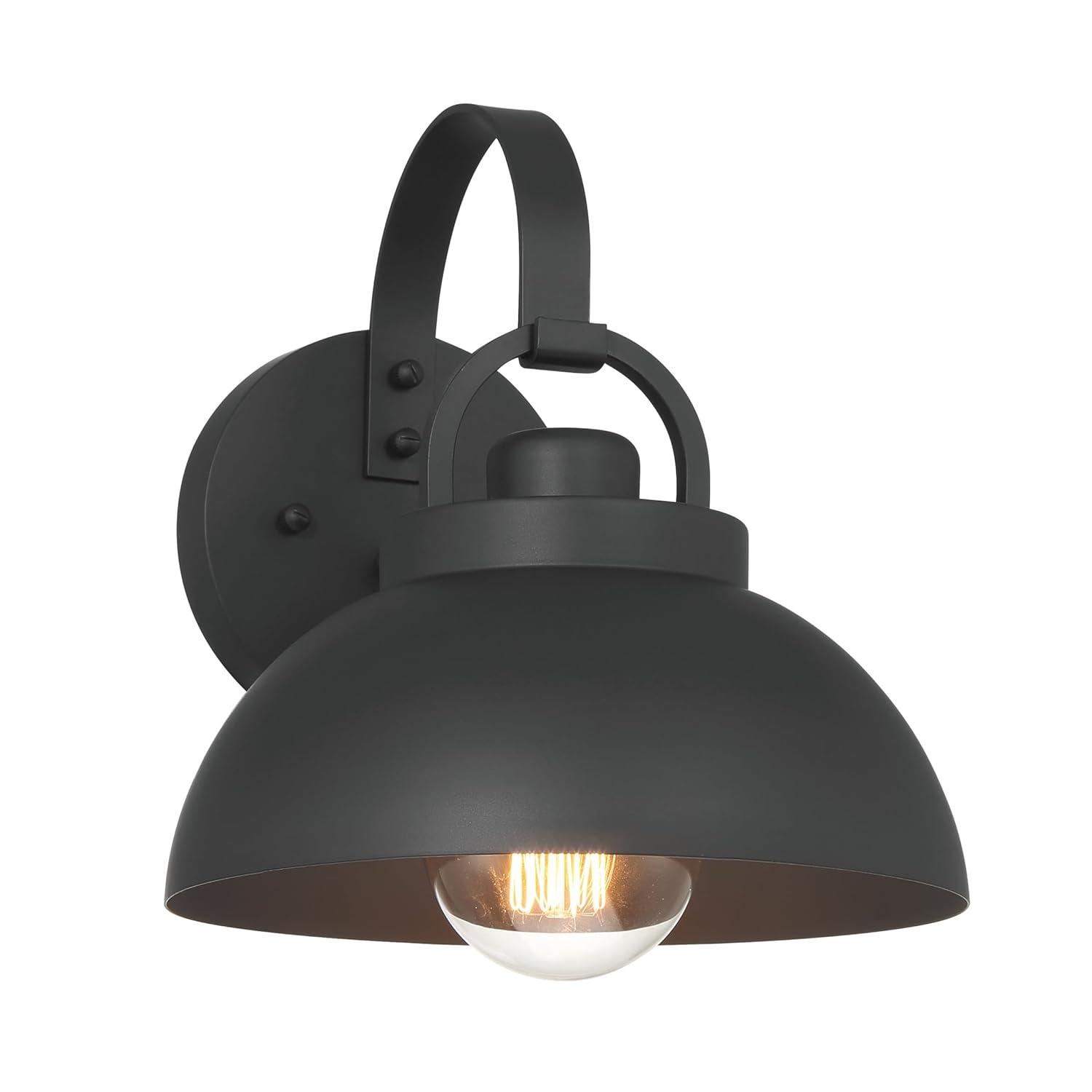 Robert Stevenson Lighting Easton Modern Farmhouse Metal Shade and Exposed Bulb Wall Mounted Outdoor Light Matte Black: ETL Listed, Steel Body