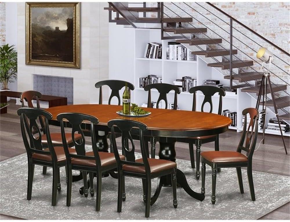 Oval Black and Brown Wood Dining Table Set with 8 Chairs