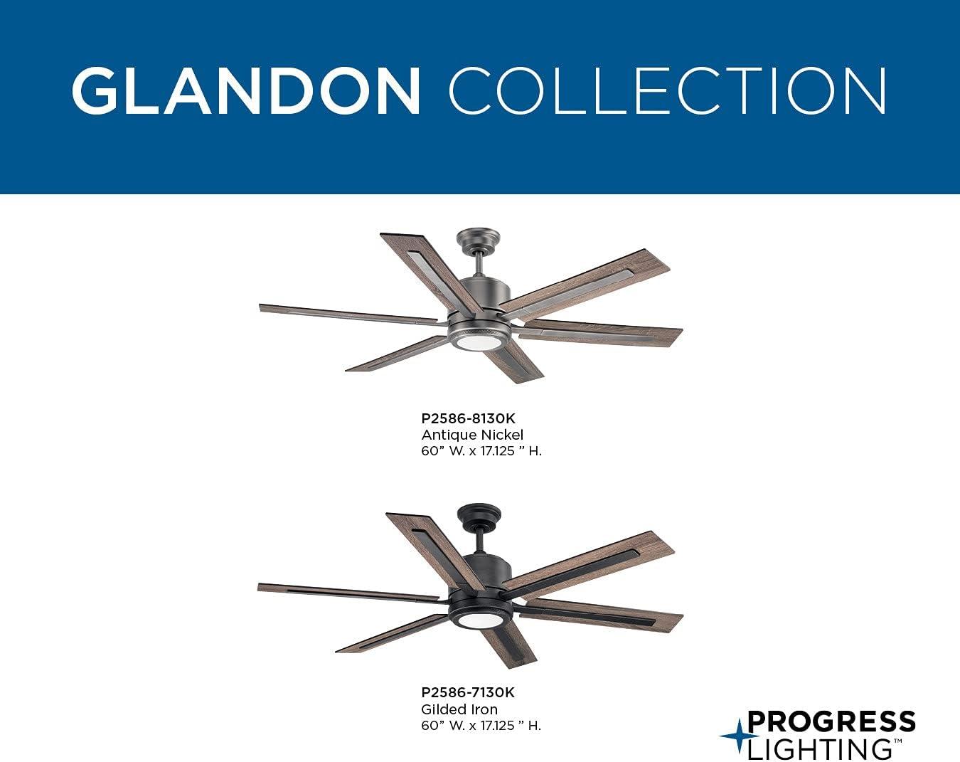 P2586-8130K-Progress Lighting-Glandon - Wide - Ceiling Fan - 1 Light - Handheld Remote in Transitional style - 60 Inches wide by 17.13 Inches