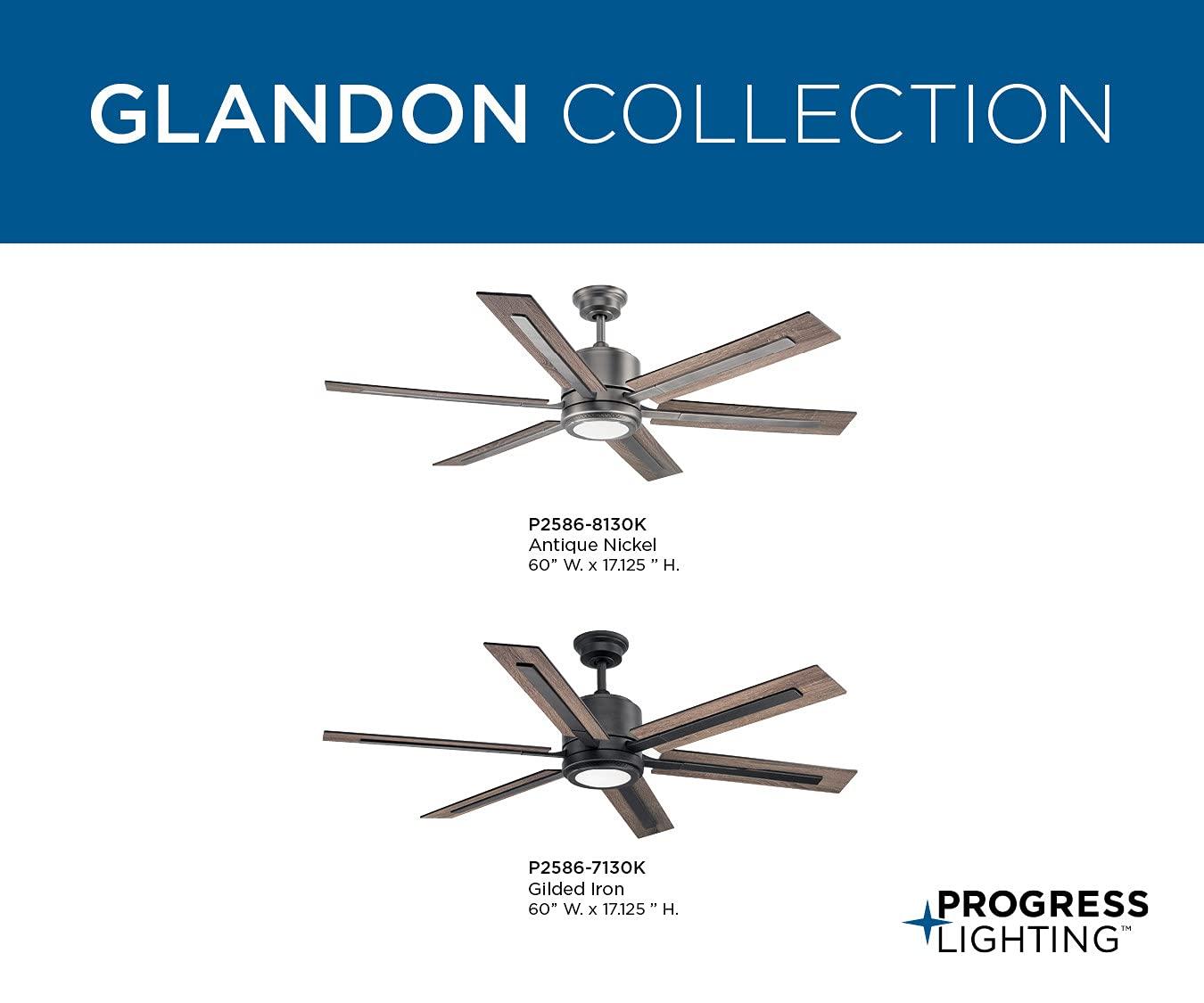 P2586-8130K-Progress Lighting-Glandon - Wide - Ceiling Fan - 1 Light - Handheld Remote in Transitional style - 60 Inches wide by 17.13 Inches