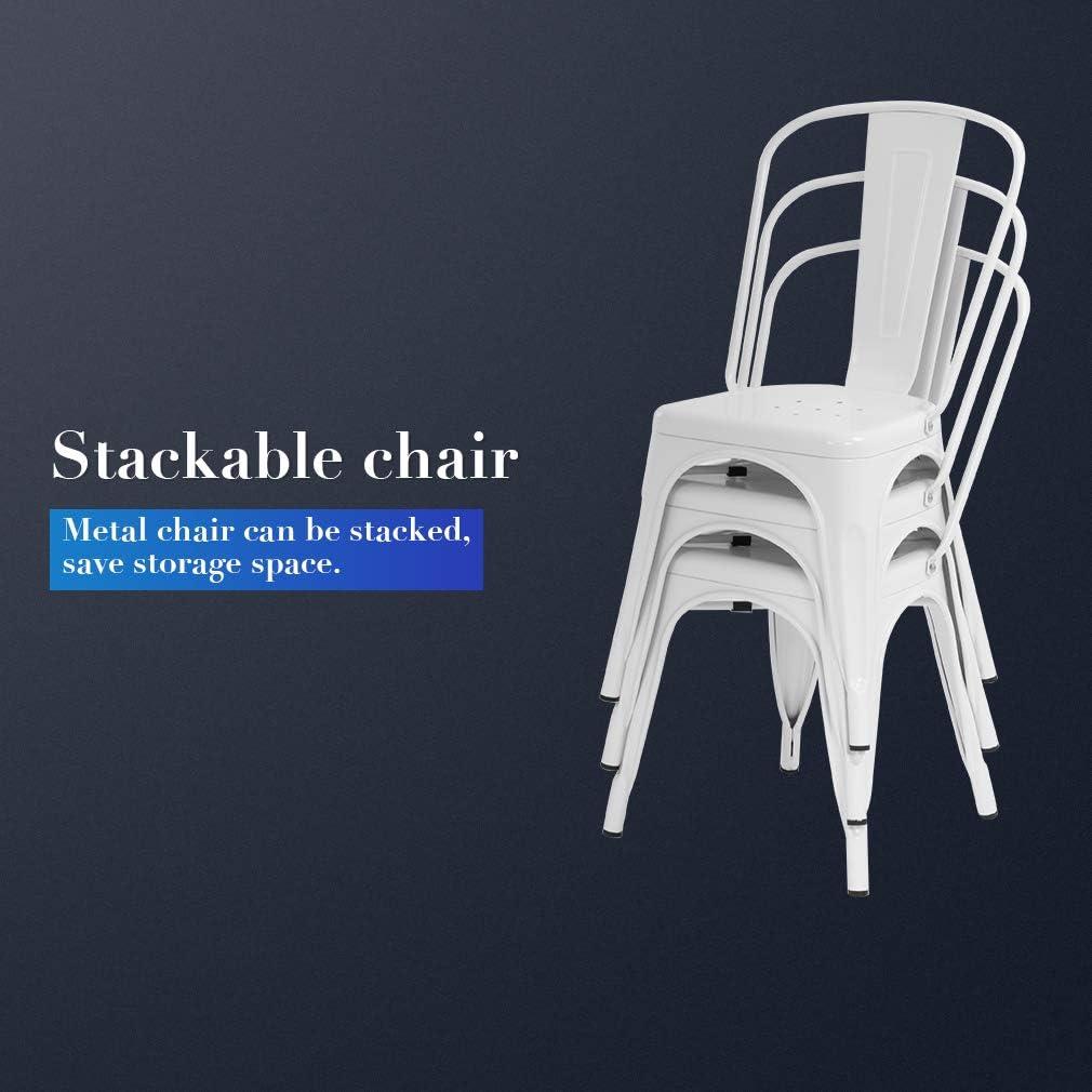 Metal Chairs Set of 4, Stackable Metal Patio Chairs 18 Inch Seat Height, Indoor/Outdoor Tolix Side Chair with Back, 330LBS Weight Capacity, Chic Kitchen Dining Chairs, Black