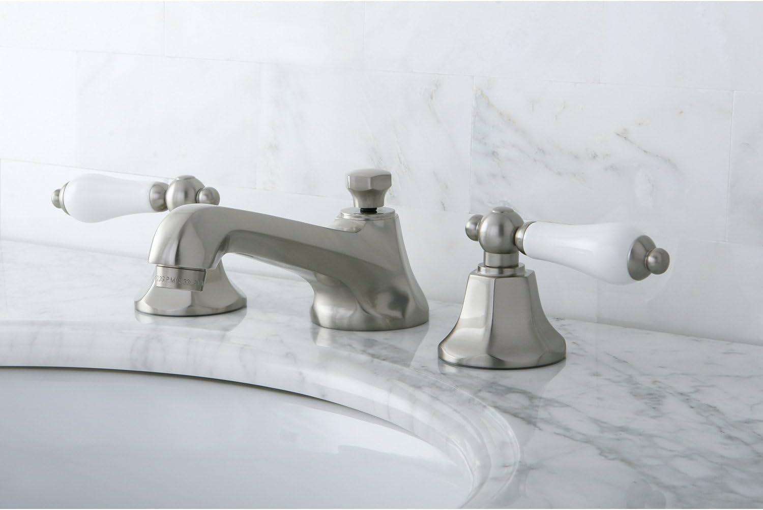 Elegant Traditional Brushed Nickel Widespread Bathroom Faucet with Dual Lever Handles