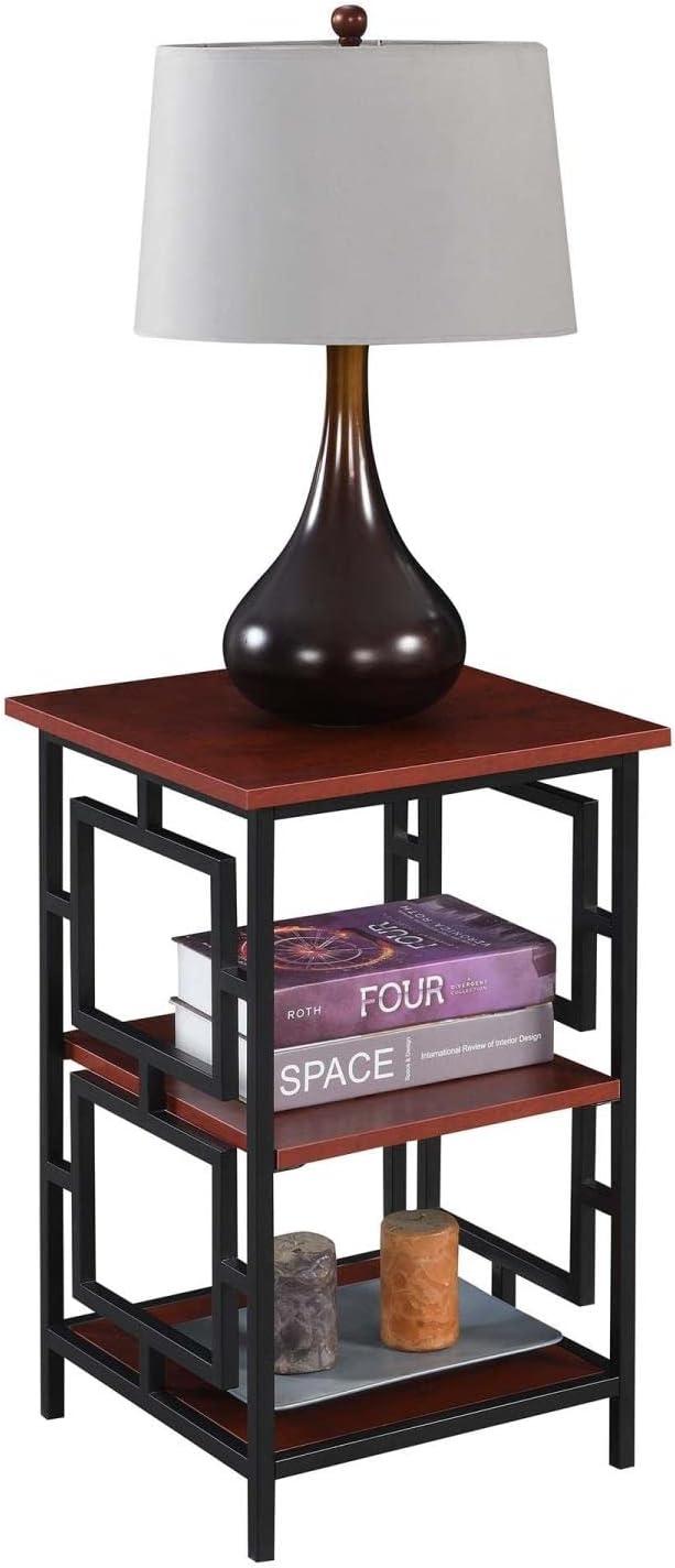 Cherry & Black Square Metal and Wood End Table 16"