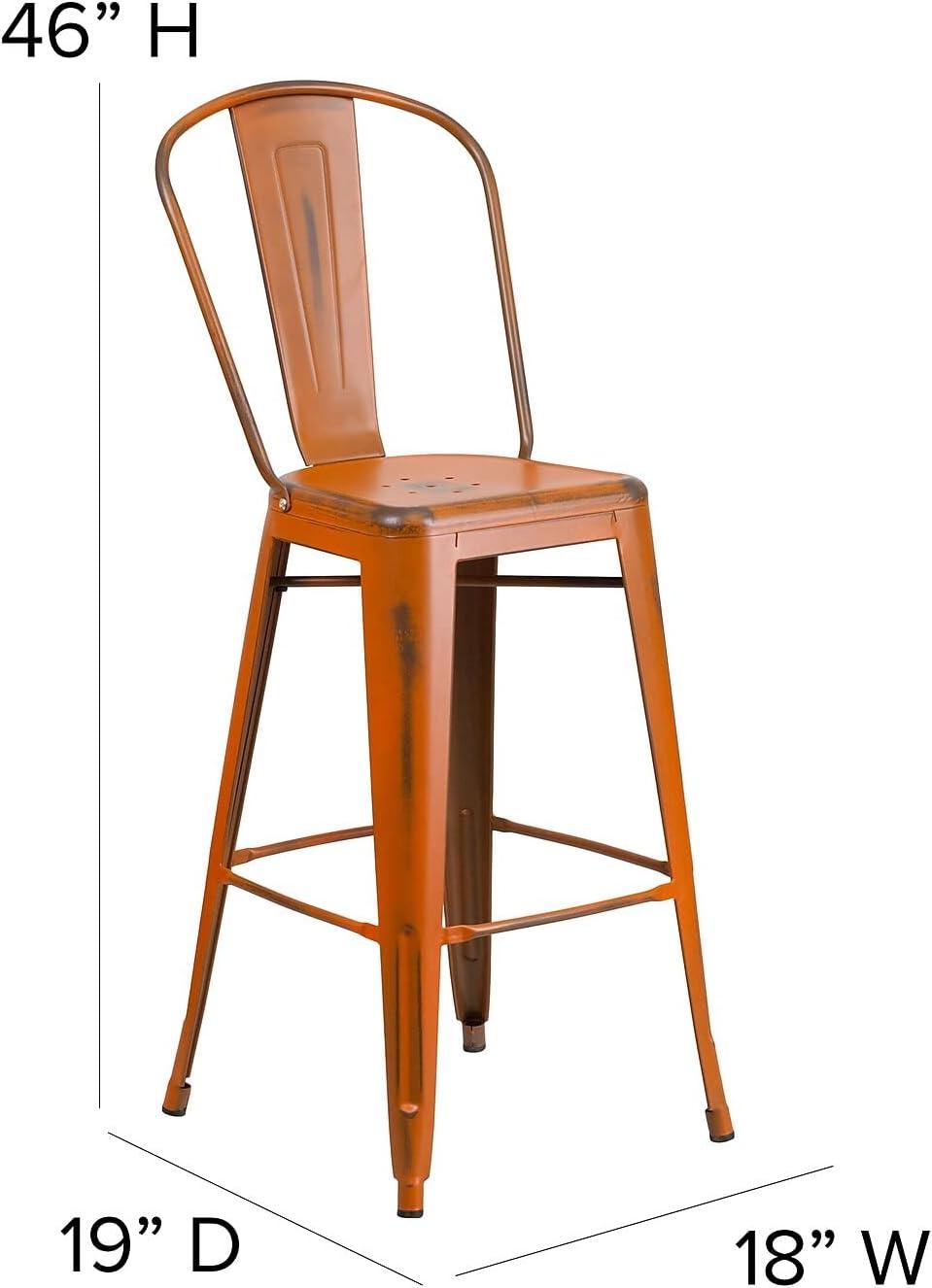 Flash Furniture Commercial Grade 30" High Distressed Orange Metal Indoor-Outdoor Barstool with Back