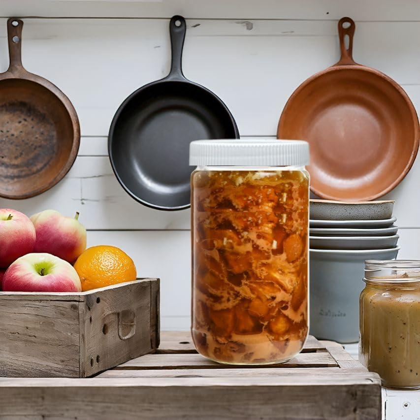 Jarming Collections 32oz Wide Mouth Glass Storage Jars – Extra-Wide Opening with BPA-Free Plastic Lids for Easy Filling, Food Storage, Pantry Organization & Canning Storage – Made in USA (3 Count)