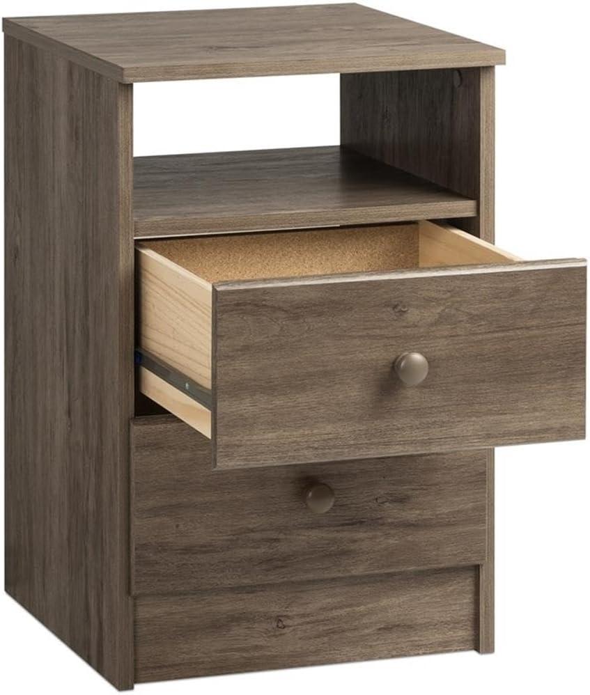 Prepac Astrid 2-Drawer Nightstand with Open Shelf, Drifted Gray