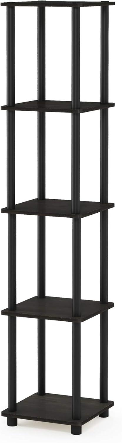 Furinno 5-Tier Corner Square Bookshelf Anti-Tipping Display Rack Shelf for Bathroom&Closet&Home Office&Living Room&Kitchen,Espresso/Black