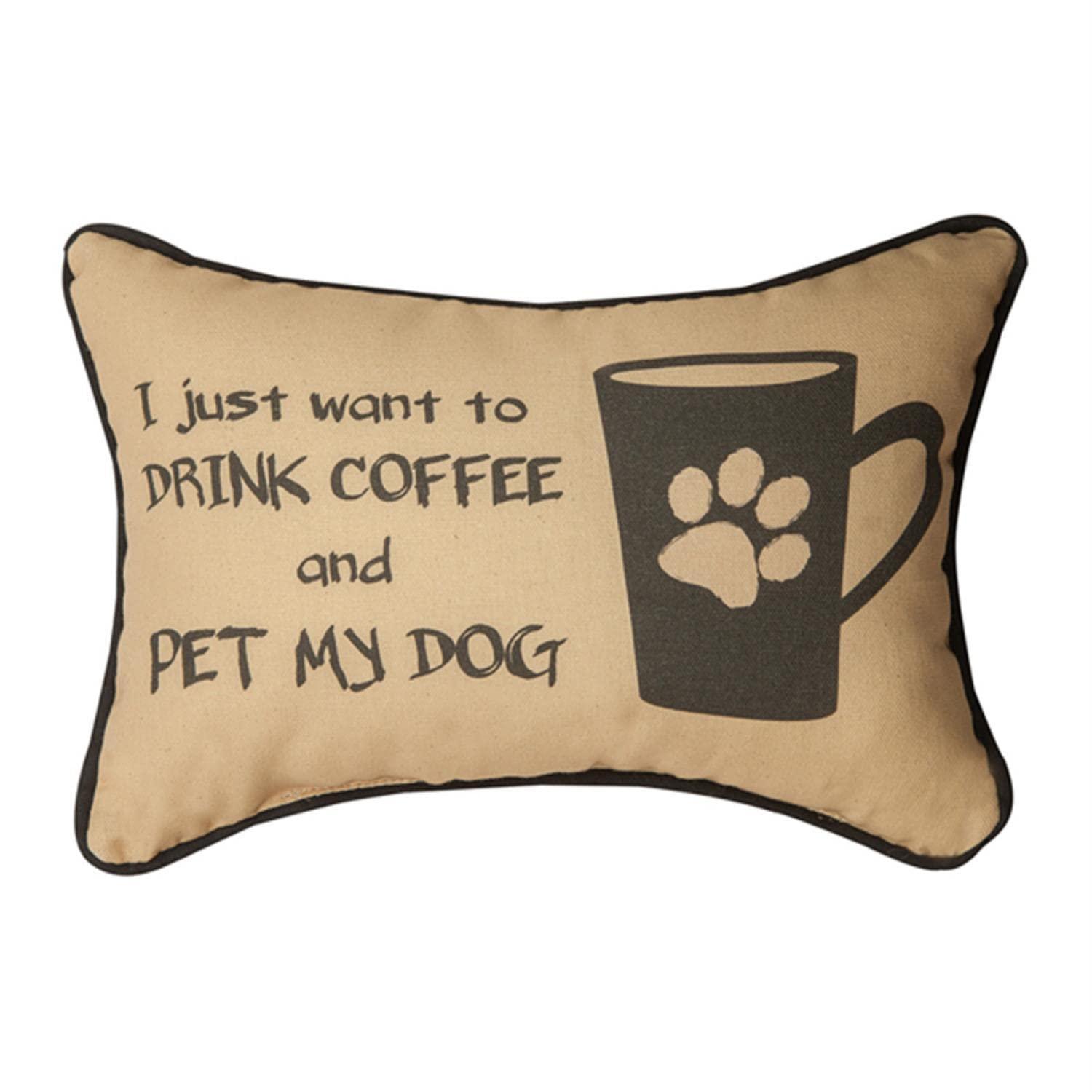 Manual Woodworker I Just Want to Drink Coffee and Pet My Dog Pillow - Coffee Dog Pillow - Outdoor/Indoor Pillow - Decorative Pillow, 17 x 9 Inches