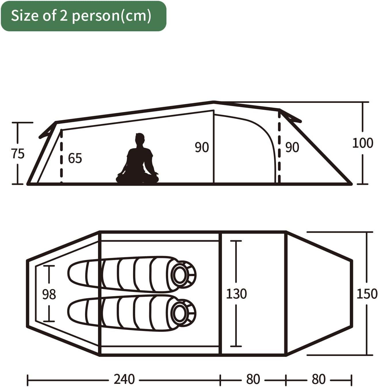 Green Four Season 2-Person Tunnel Camping Tent with Vestibule