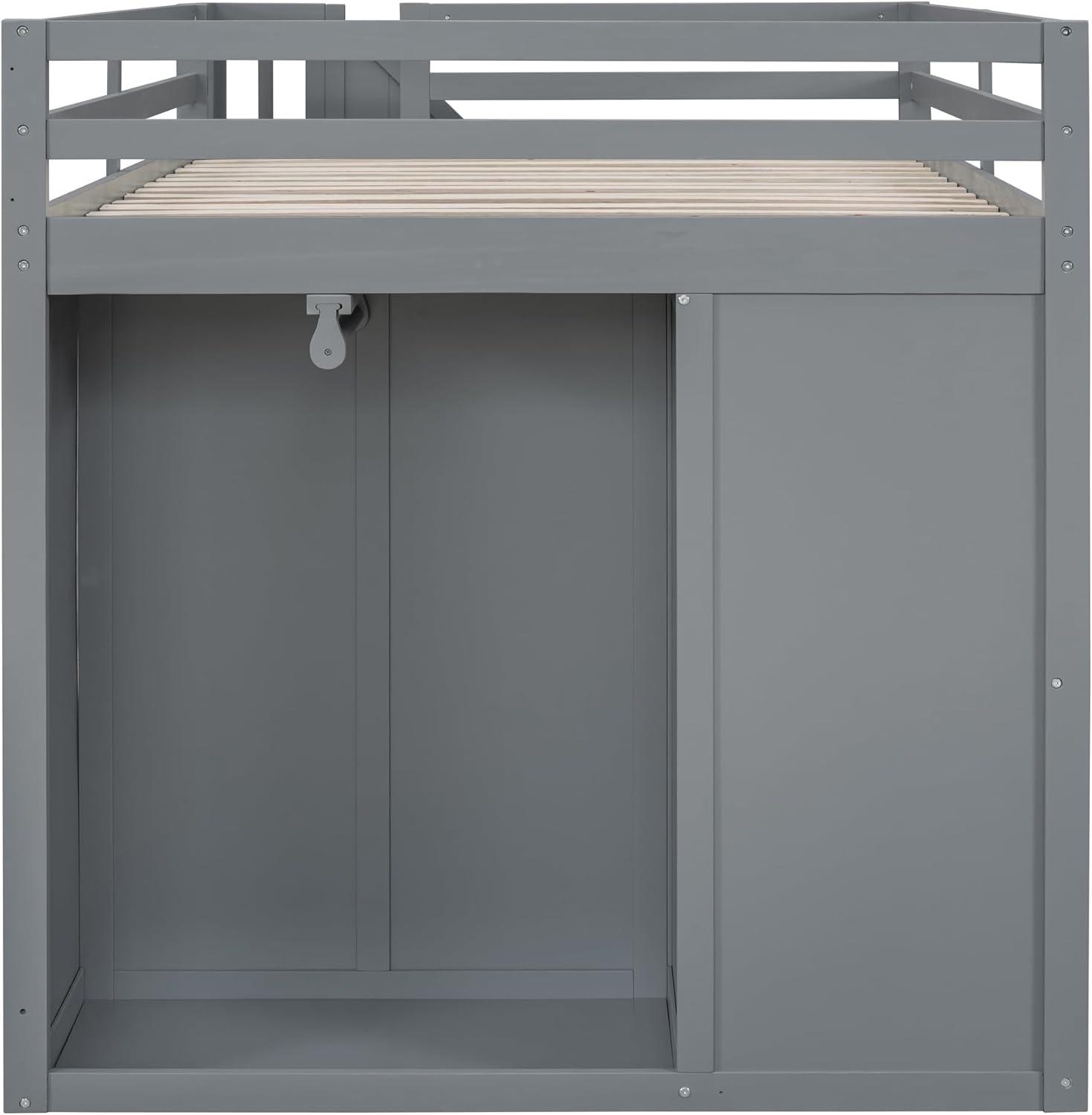 Quarte Multifunctional Loft Bed, Full Size Loft Bed with Built-in Wardrobes, Cabinets and Drawers for Kids Teens Adults, No Box Spring Required (Gray/Pine3, Full)