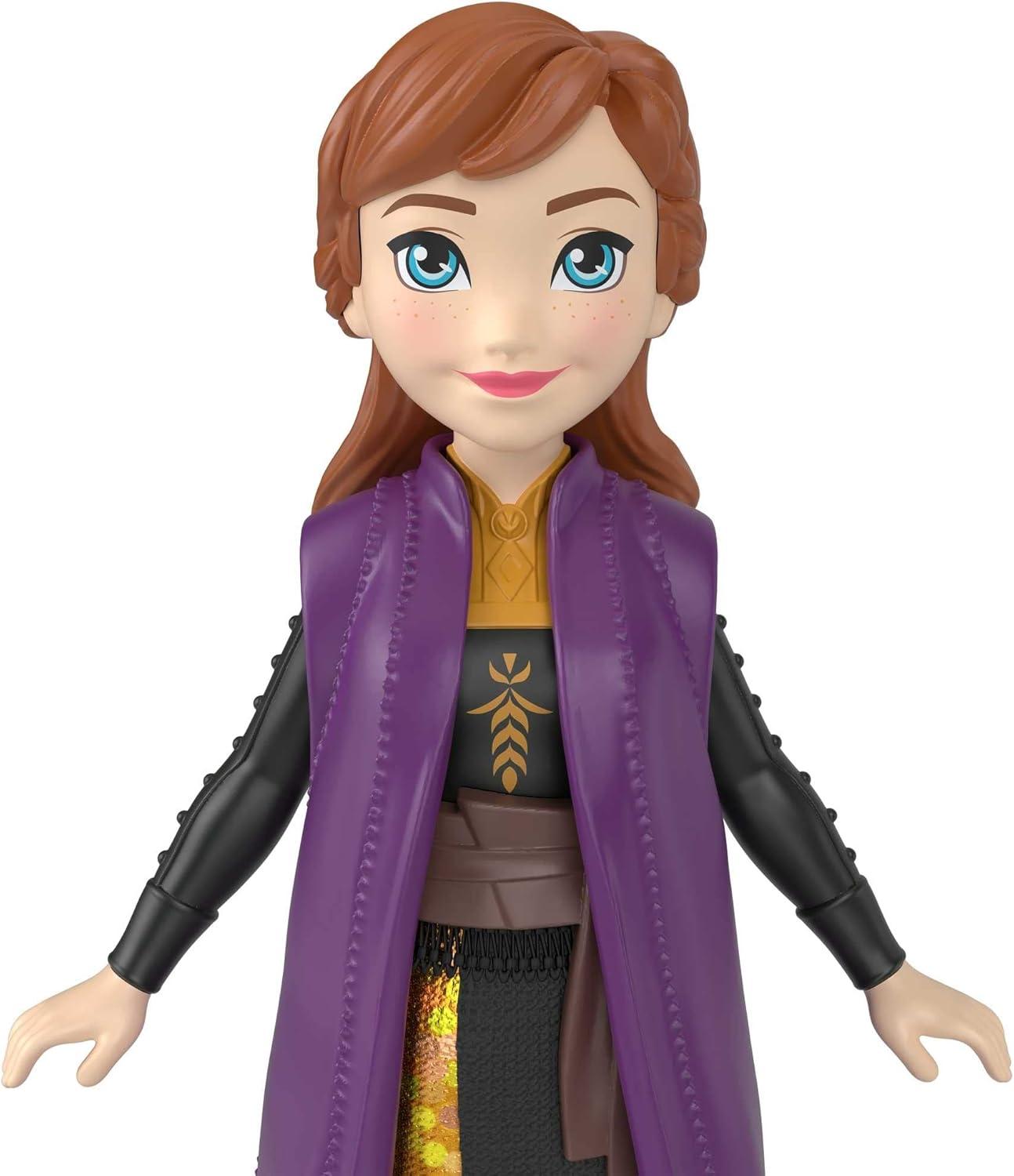 Disney Frozen Anna Small Doll in Travel Look, Posable with Removable Cape & Skirt