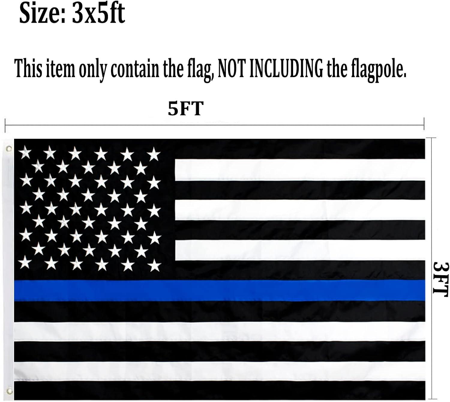 Thin Blue Line American Flags for Outside 3x5 US USA Police Flag Outdoor Vivid Color Fade Resistant Double Stitched Blue Line flag with Brass Grommets