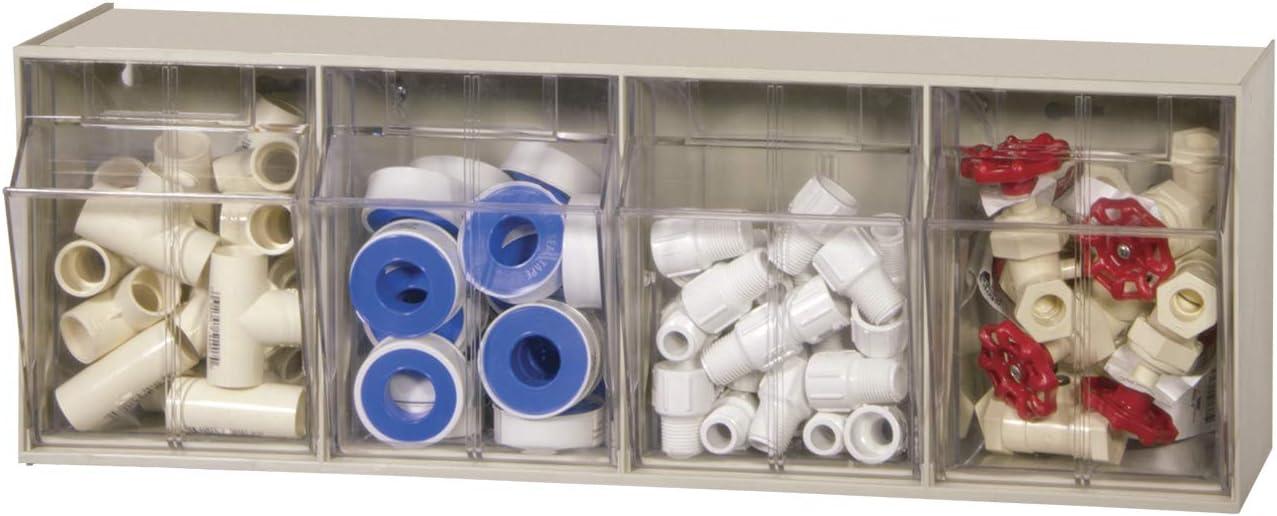 Akro-Mils TiltView Horizontal Plastic Organizer Storage System Cabinet with 4 Tip Out Bins, (23-5/8-Inch Wide x 8-3/16-Inch High x 6-3/4-Inch Deep), Stone 06704