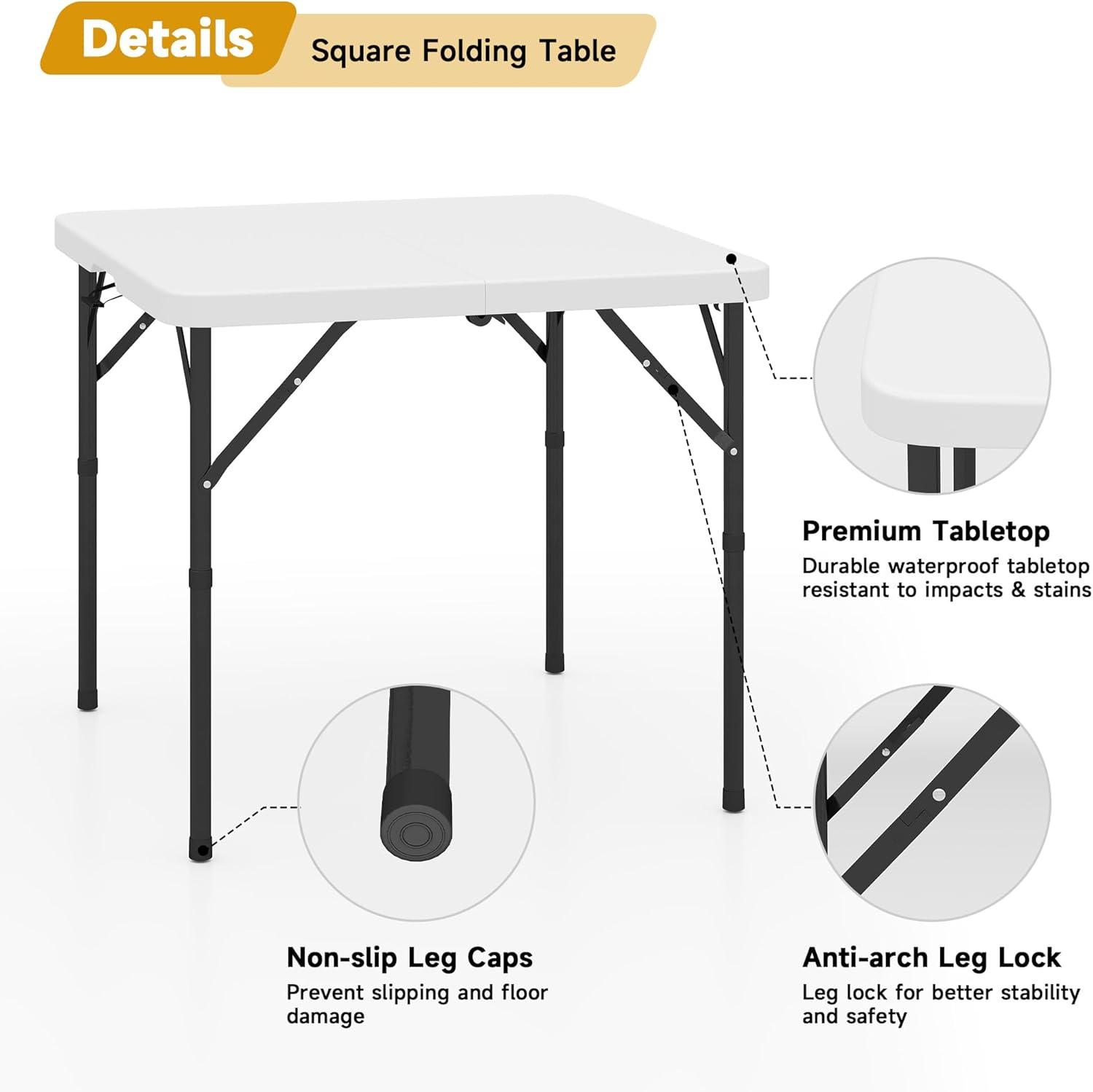 4 ft Portable Folding Table, Idustrial Heavy-Duty Foldable Table, HDPE Plastic Table, with Carrying Handle, Locks, Stright Legs for Indoor & Outdoor Party, Barbeque, Camping, Board Games - White