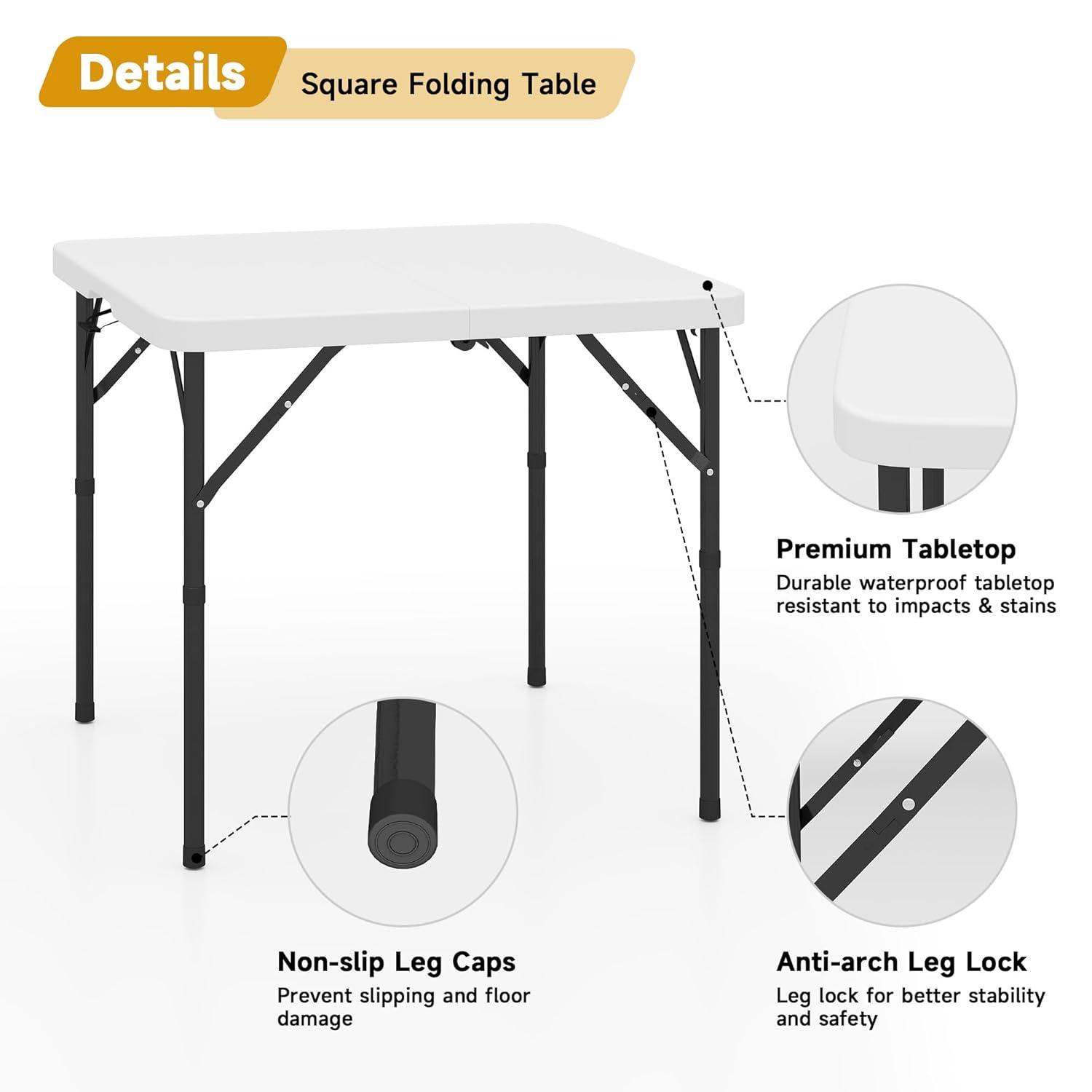 4 ft Portable Folding Table, Idustrial Heavy-Duty Foldable Table, HDPE Plastic Table, with Carrying Handle, Locks, Stright Legs for Indoor & Outdoor Party, Barbeque, Camping, Board Games - White