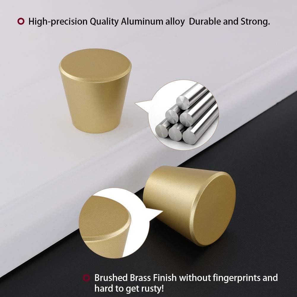 Round Brushed Brass Cabinet Knobs with Mounting Hardware, Set of 10