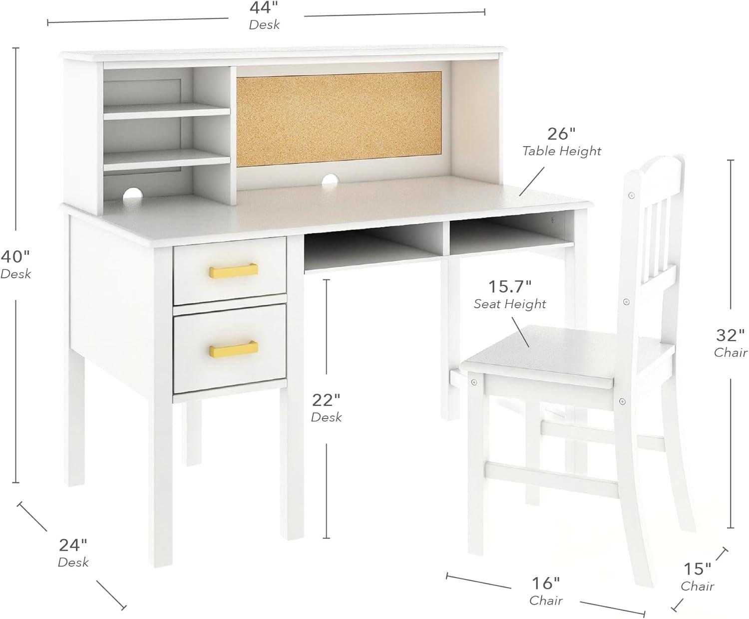 Guidecraft Taiga Kids Desk and Chair Set with Hutch - Kids Wooden Computer Desk with Storage Drawers and Shelves | Kids Study Table for Bedroom