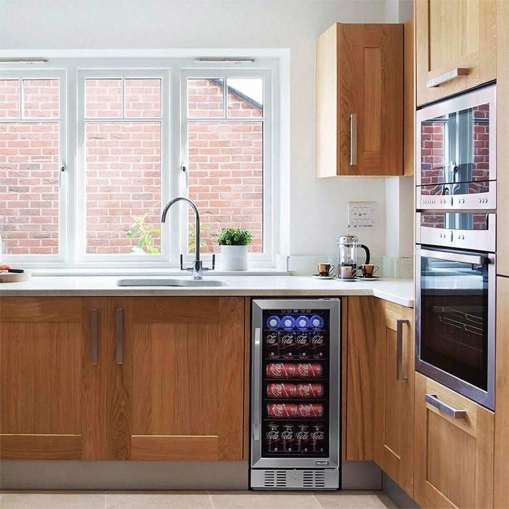 Newair 15" Built-in 96 Can Beverage Fridge in Stainless Steel with Precision Temperature Controls