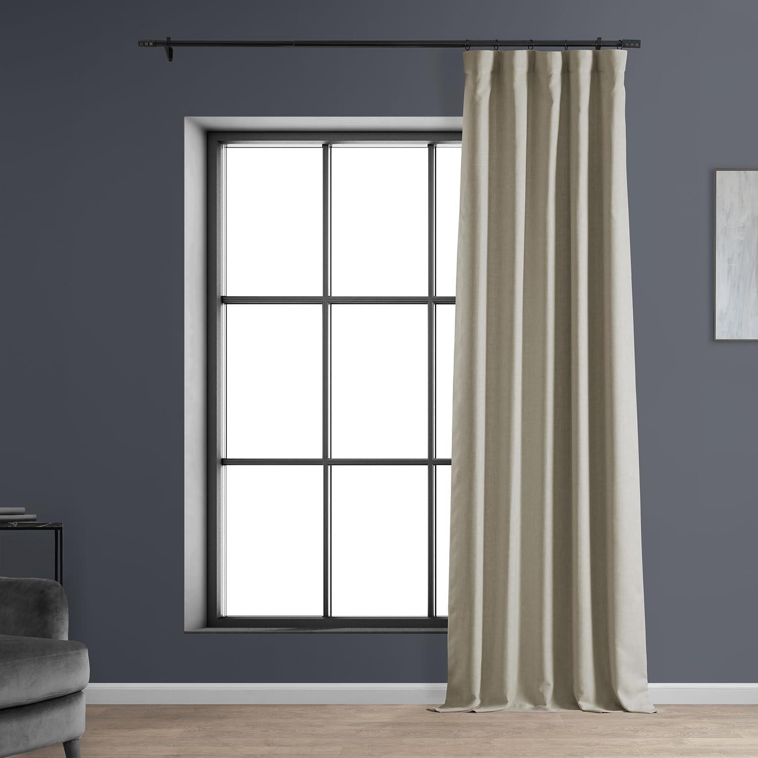 Sepia Beige Room-Darkening Faux Linen Curtains 96"