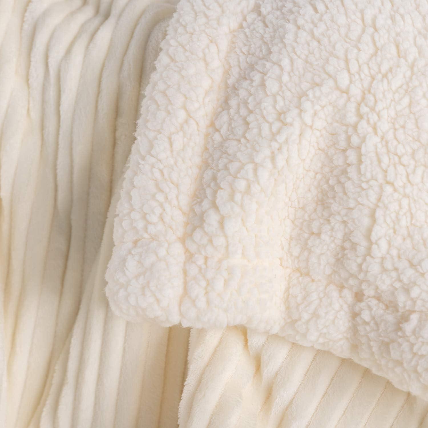 DISSA Sherpa Fleece Blanket Soft Grey and White Throw Blanket Cozy Plush Blankets for Couch Sofa Bed,51"x63"