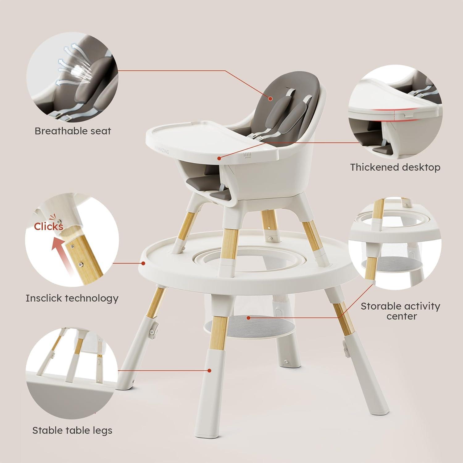8-in-1 Convertible Baby Feeding Dining Chair with Removable Tray and Activity Center