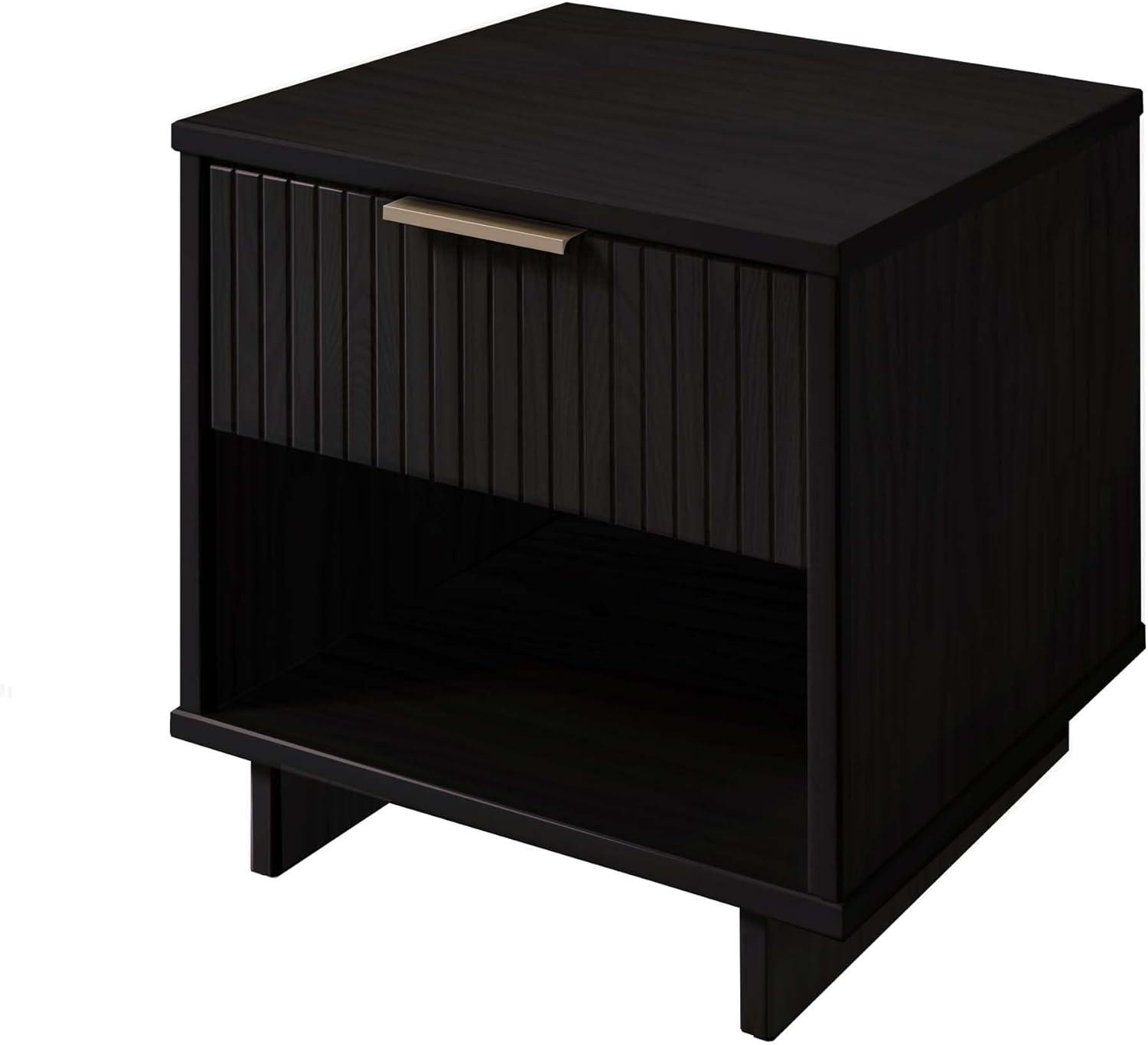 Manhattan Comfort Granville Modern 1 Drawer Nightstand Midnight Blue: Wood Frame, Storage Shelf, 30 Day Warranty