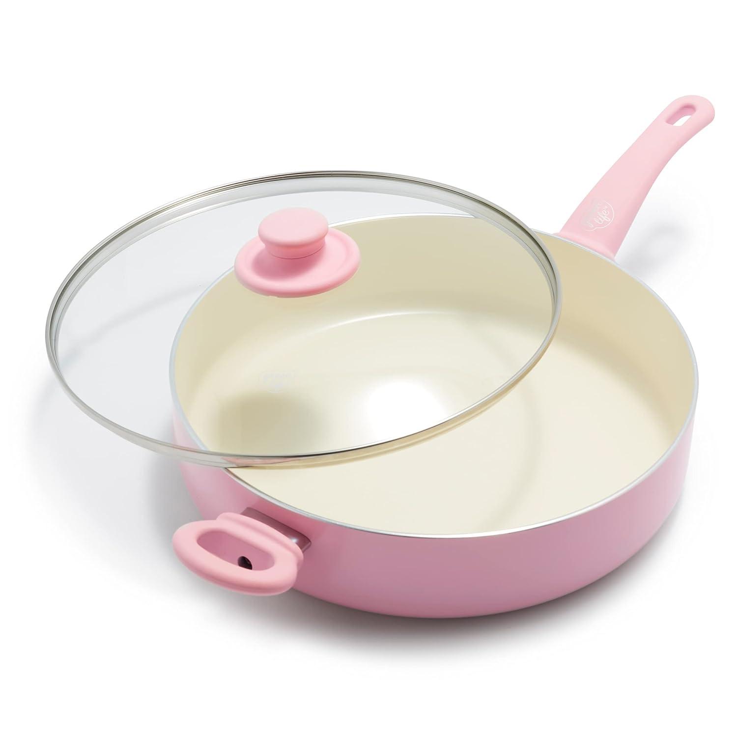 GreenLife GreenLife Soft Grip Healthy Ceramic Nonstick, 5QT Saute Pan Cooker With Helper Handle And Lid