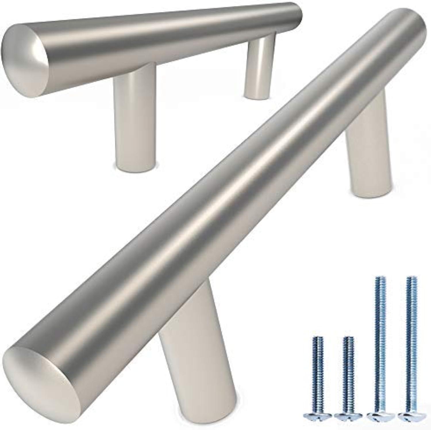 Alpine Hardware Solid Euro Style Bar Handle Pull | 5Pack ~ 3.75" Hole Center & 6.125" Length | Heavy Stainless Steel T-Bar Handle Pull with a Rounded End & Matte Nickel Finish | Cabinet Hardware