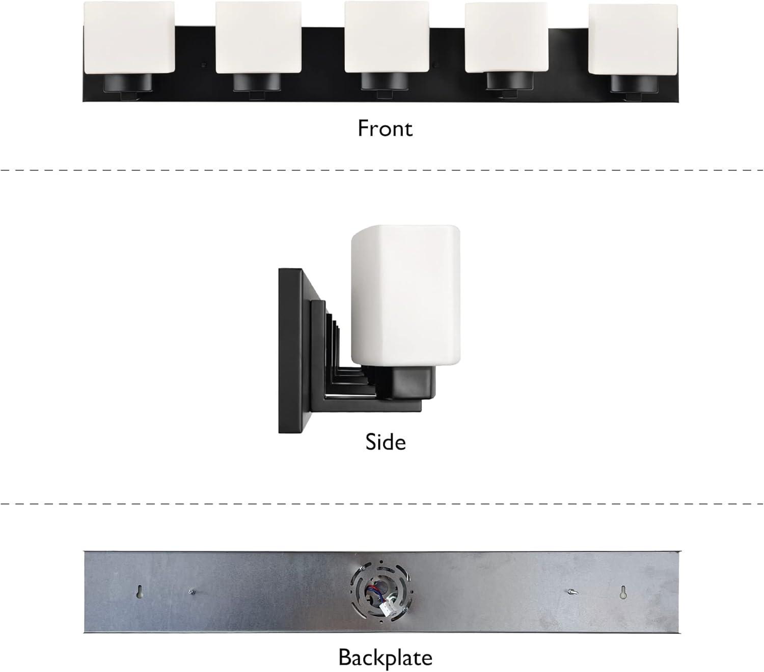 Design House Dove Creek 5-Light Dimmable Vanity Light with Frosted Glass Shades, Matte Black