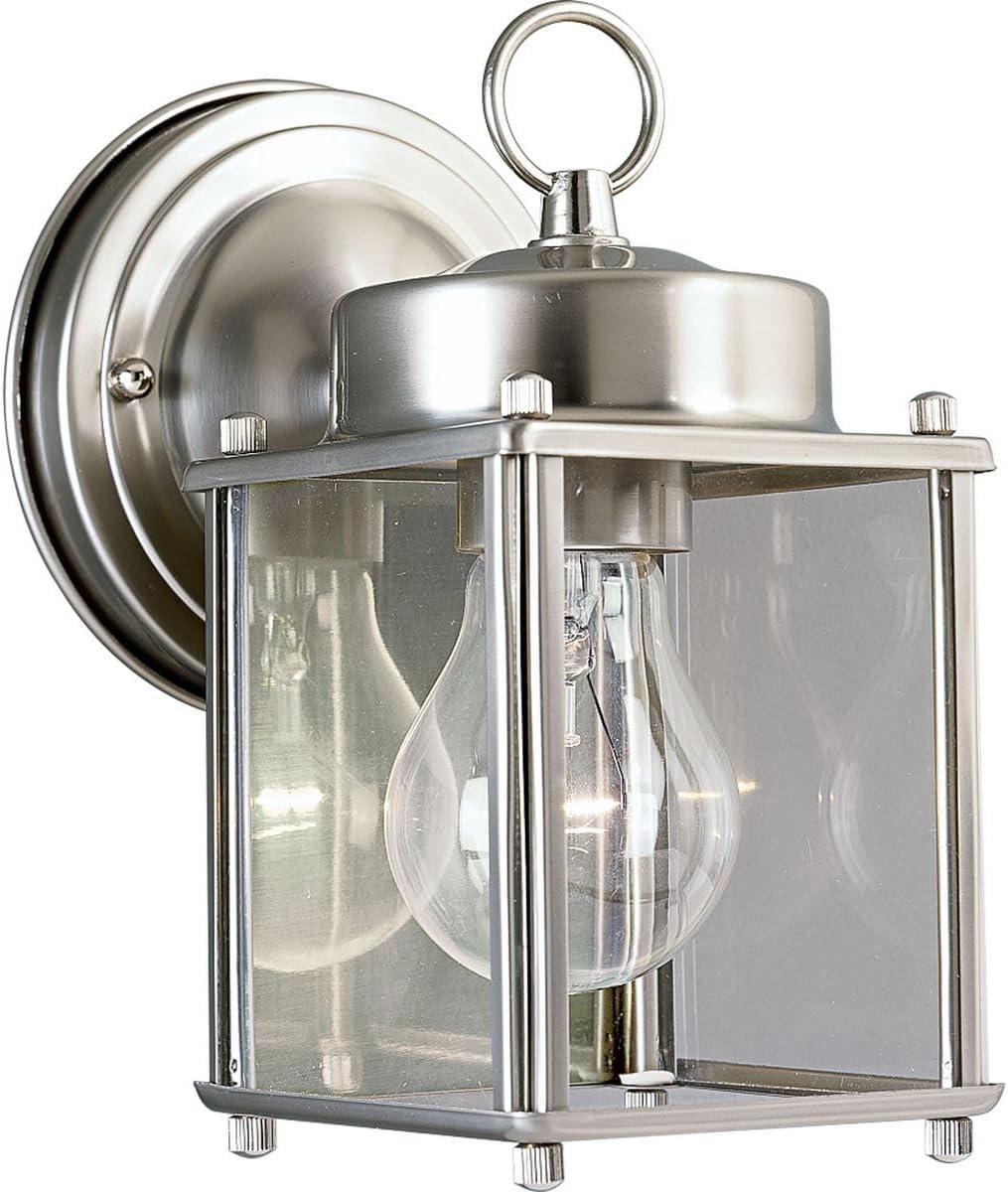Progress Lighting, Flat Collection, 1-Light Outdoor Wall Lantern, Brushed Nickel, Clear Glass Shade