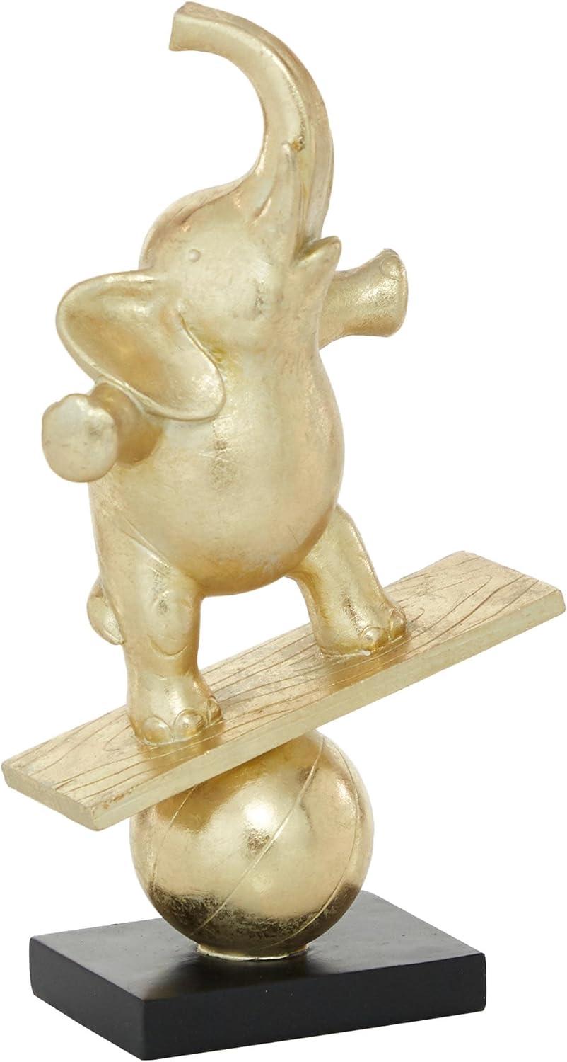 Deco 79 Polystone Elephant Handmade Decorative Sculpture Home Decor Statue, Accent Figurine 7" x 3" x 12", Gold