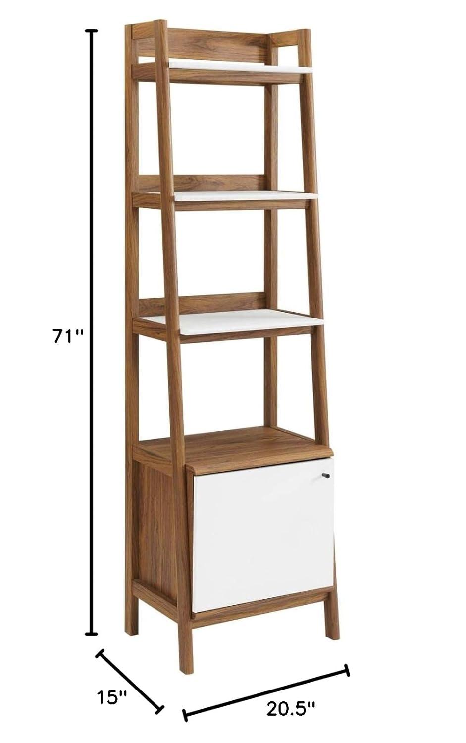 71" Bixby Bookshelf Display Walnut/White - Modway: Modern Vertical Storage, 4 Shelves, Metal Hardware